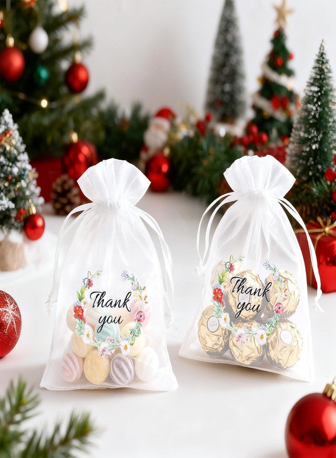 joycraft 4x6 In Thank You Organza Bags - 30Pcs Floral Drawstring Mesh Gift Bags, White Organza Party Favor Pouch for Wedding, Birthday, Baby Shower, Thanksgiving - Image 5
